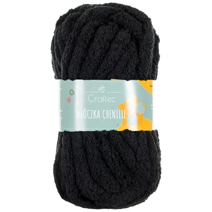 Gruba pluszowa włóczka 20 mm Chenille, 25,6 m, Czarna №6