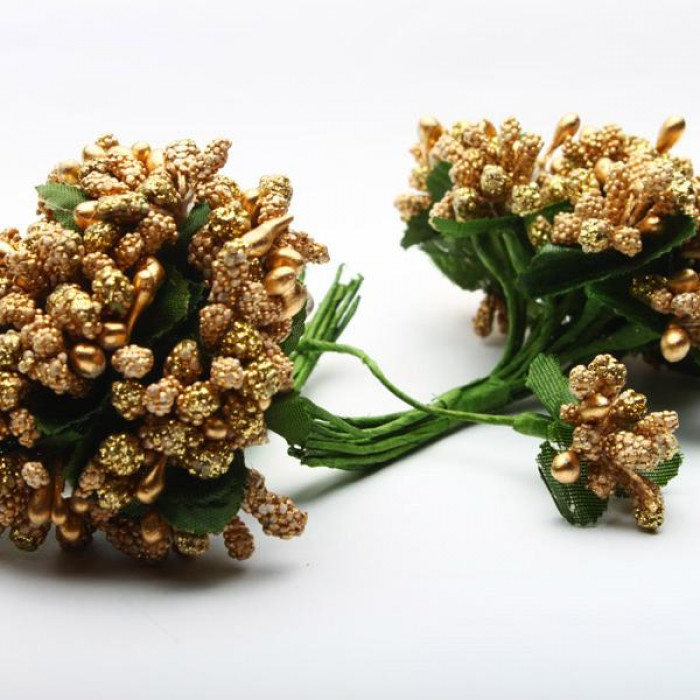 Pręciki do kwiatków i ozdób dekoracyjne Złote 12 gałązek