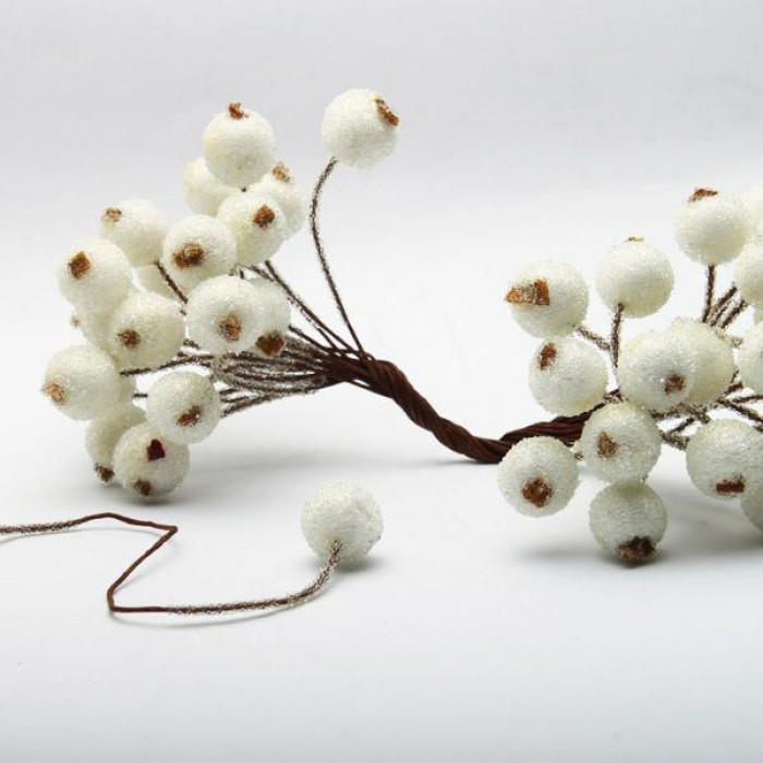 Sztuczna Jarzębina ozdobna, Cukrowej jagody d=12 mm Biały