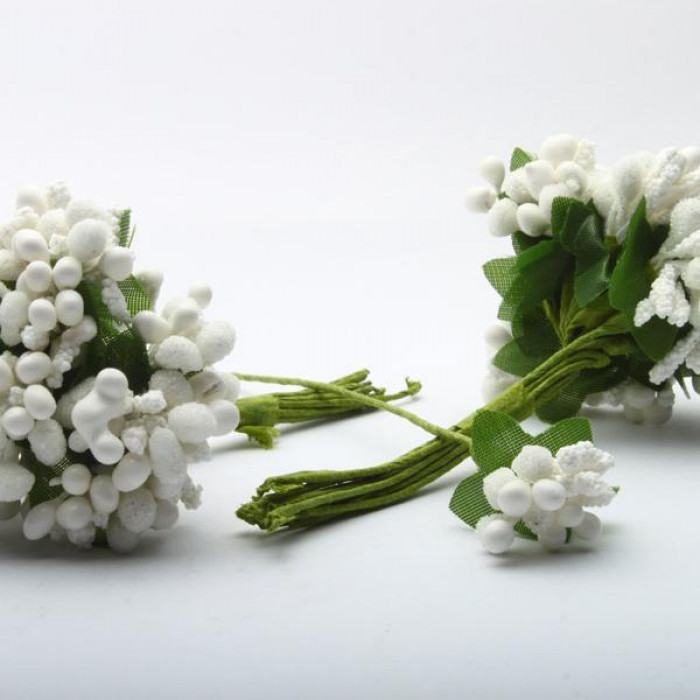 Pręciki do kwiatków i ozdób dekoracyjne Białe 12 gałązek