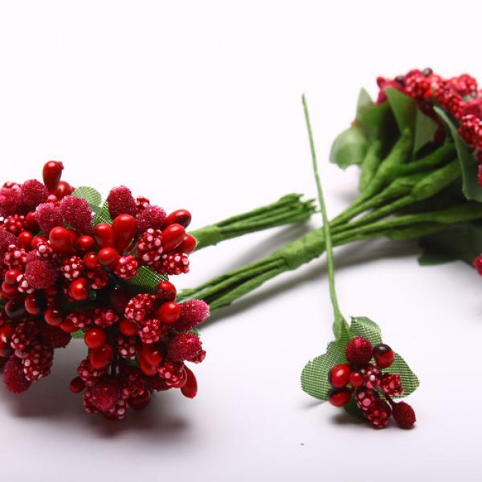 Pręciki do kwiatków i ozdób dekoracyjne Czerwone 12 gałązek