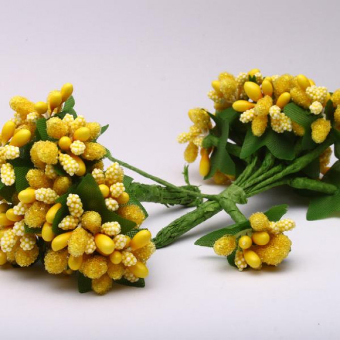 Pręciki do kwiatków i ozdób dekoracyjne Żółte 12 gałązek