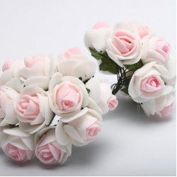 Kwiaty z pianki Różyczki białe z różowym 2 cm - Sztuczne kwiaty