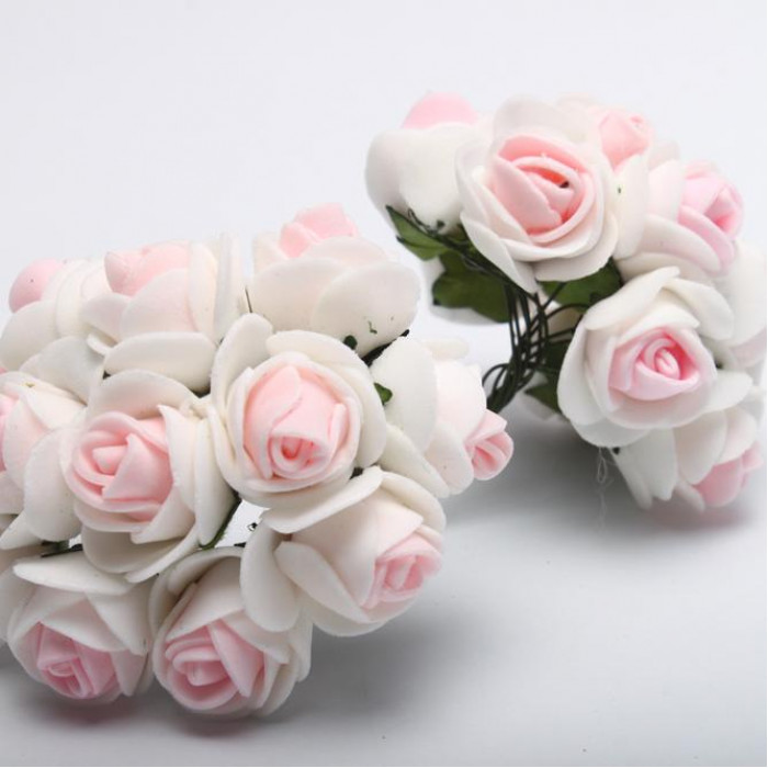 Kwiaty z pianki Różyczki białe z różowym 2 cm - Sztuczne kwiaty