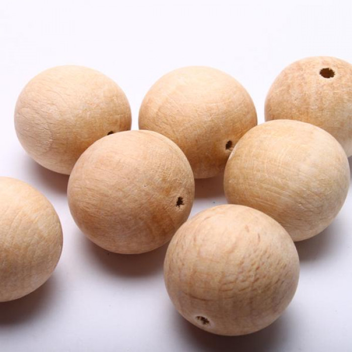 Koraliki drewniane naturalne nielakierowane 30 mm kulki z dziurką 3 mm