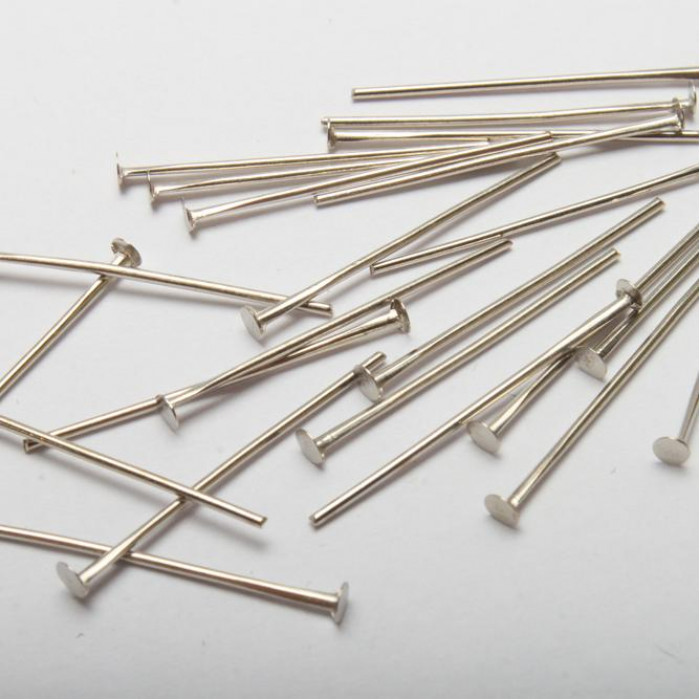 Szpilki gwoździe do biżuterii 25 mm, metal - kolor srebrny
