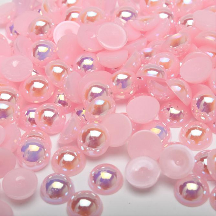 Półperełki, pół płaskie okrągłe AB 8 mm Różowe