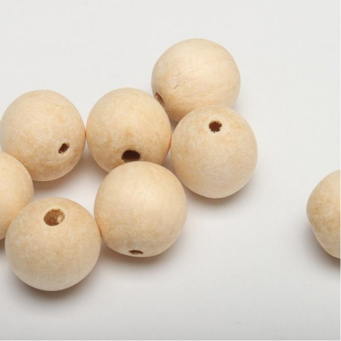 Koraliki drewniane naturalne nielakierowane 20 mm kulki z dziurką 2,5 mm