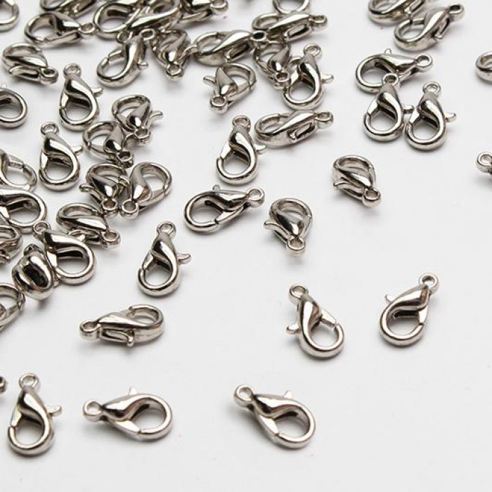 Zapięcie karabińczyk 12 mm, metal - kolor ciemny srebrny